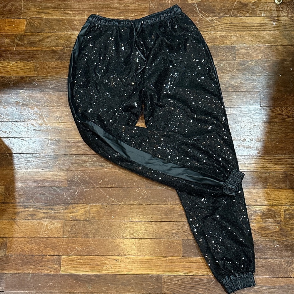 Black Sequin Jogger Pants